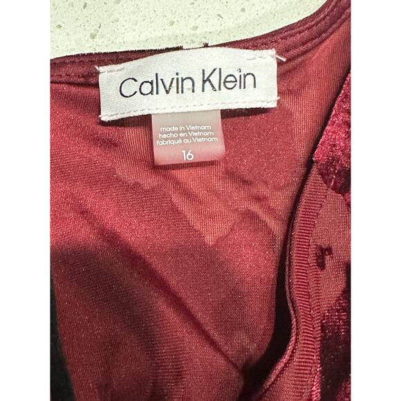 Calvin Klein Women’s Velvet Floral Burnout Faux Wrap Midi Dress Maroon 16 Party - Picture 4 of 14